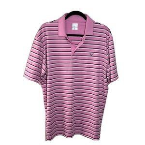 Callaway Opti-Dry Short Sleeve Polo Pink Striped Golf Shirt Size Large